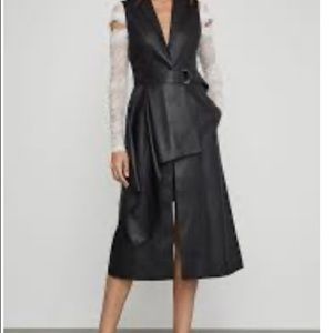 Faux Leather Drape Front Long Vest, NWOT